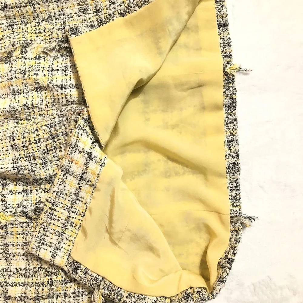 Carolina Herrera Yellow Grey tweed skirt dress 4